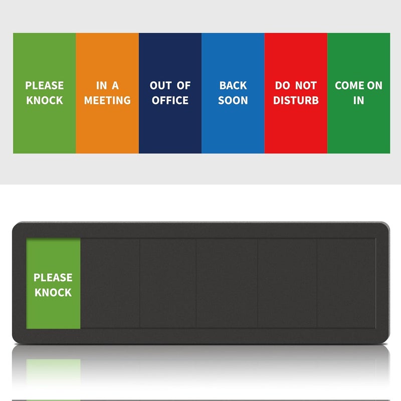 EliteSign Office Door Signs- 6 Options Out Of Office Sign for Door,Do Not Disturb, In A Meeting,Please Knock, Come On In,Back Soon, Privacy Slider Sign for Meeting & Conference Room Black - Image 1